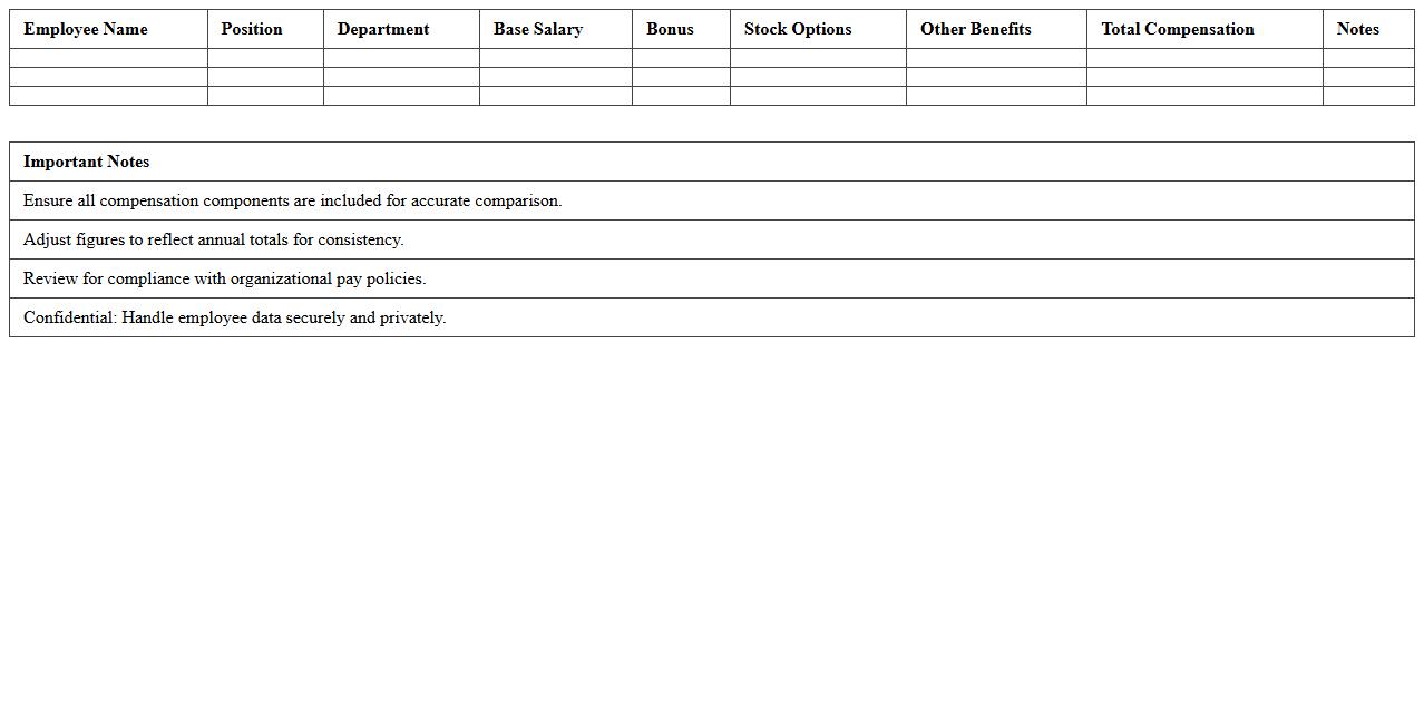 Employee Compensation Comparison Sheet