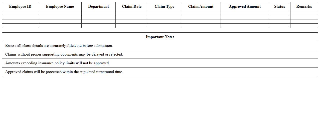 Employee Insurance Claims Summary Excel Template