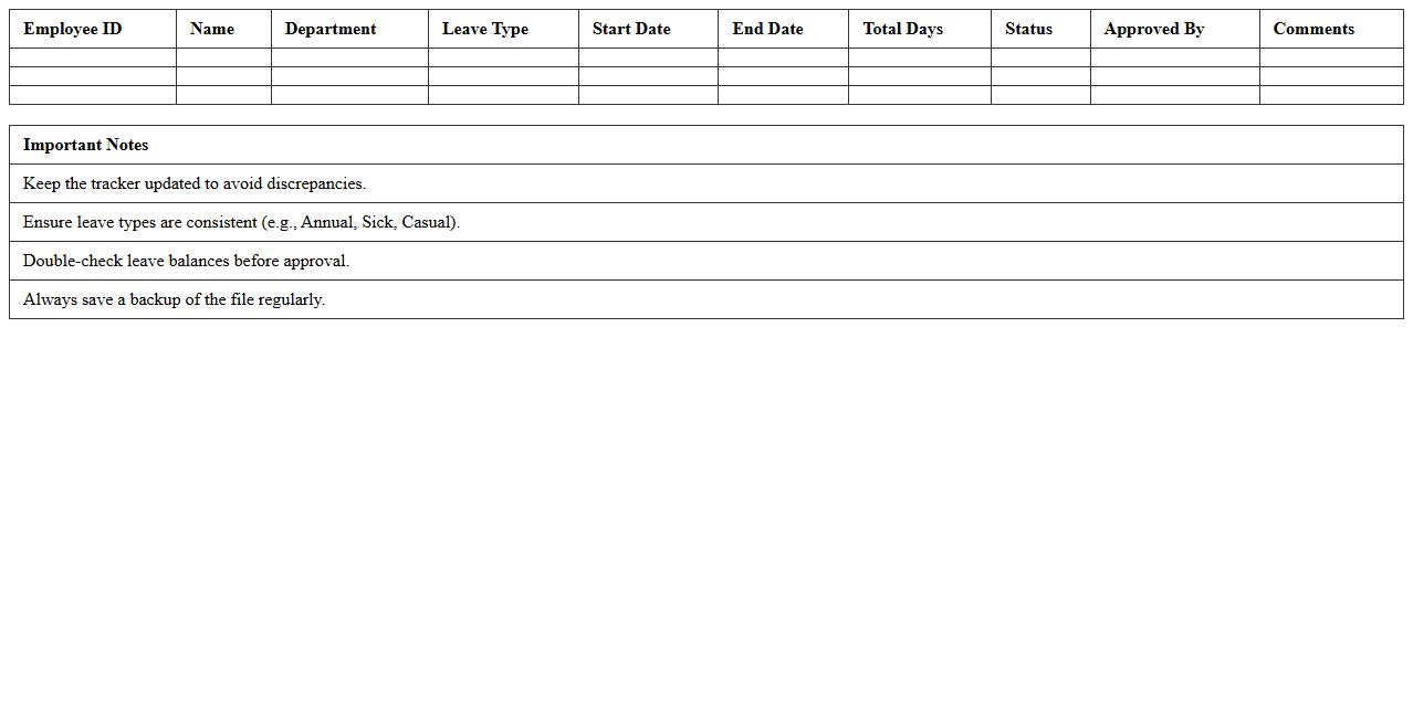 Employee Leave Tracker Excel Template