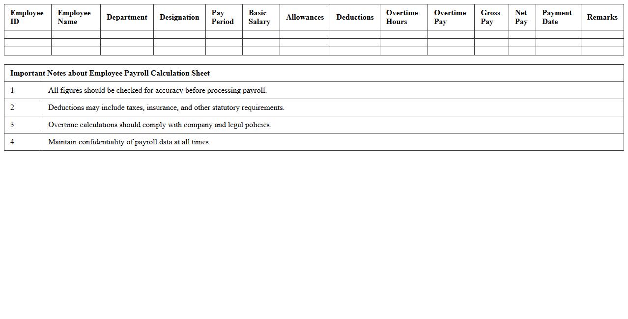 Employee Payroll Calculation Sheet