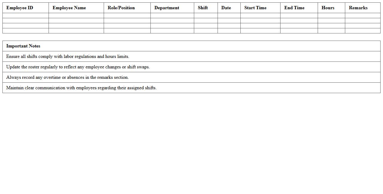 Employee Roster Template for Manufacturing Shift Planning