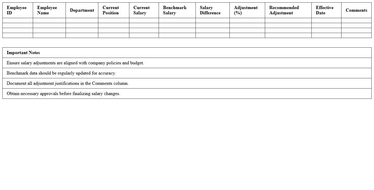 Employee Salary Adjustment Benchmark Sheet