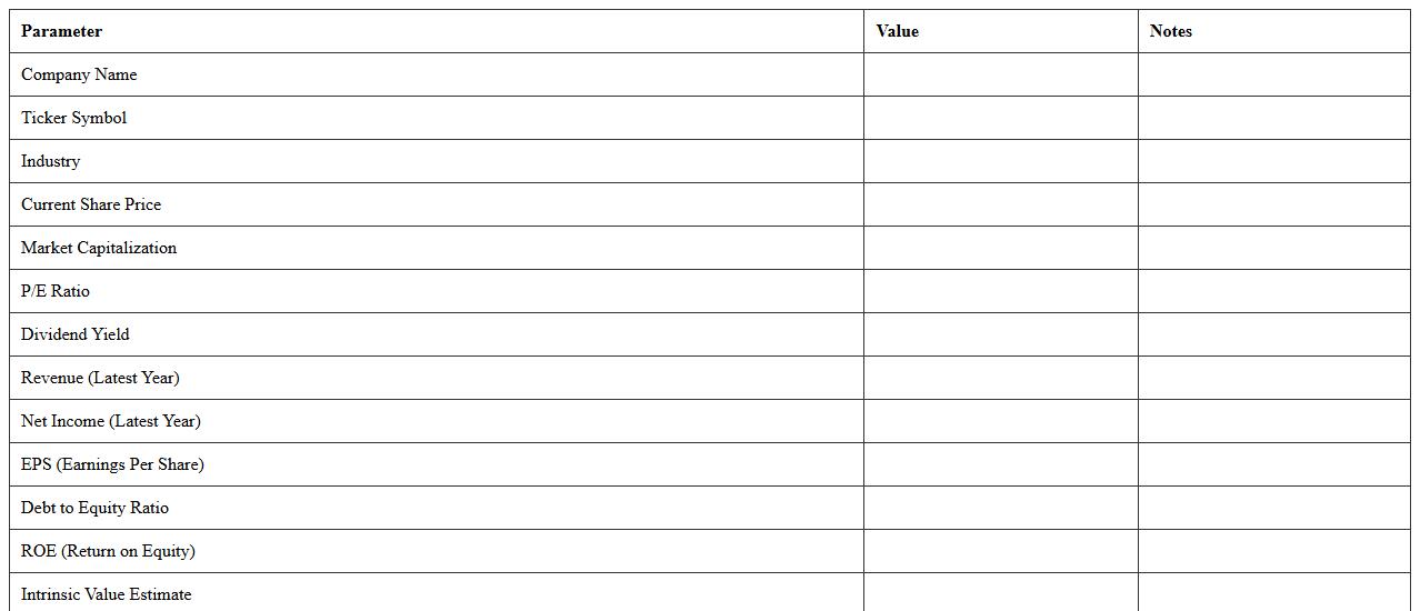 Equity Investment Analysis Excel Template