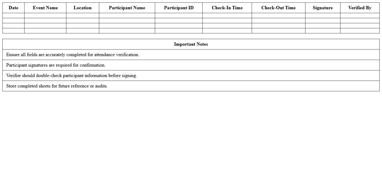 Event Attendance Verification Excel Template