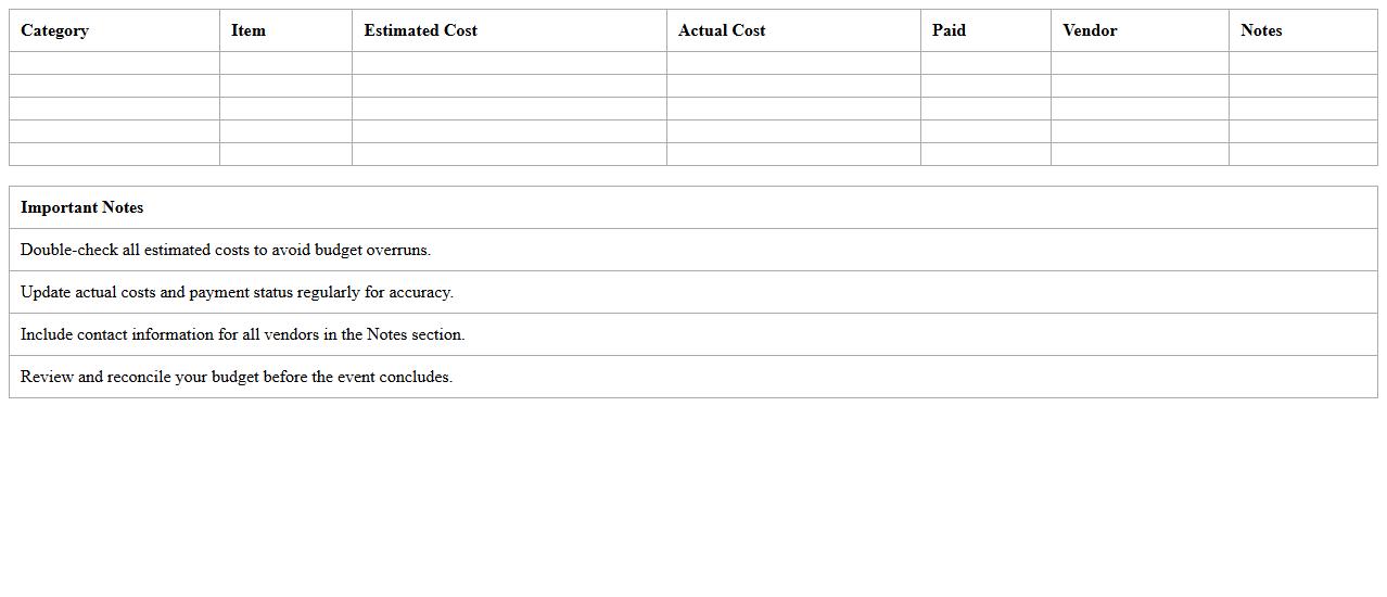Event Budget Tracker Excel Template