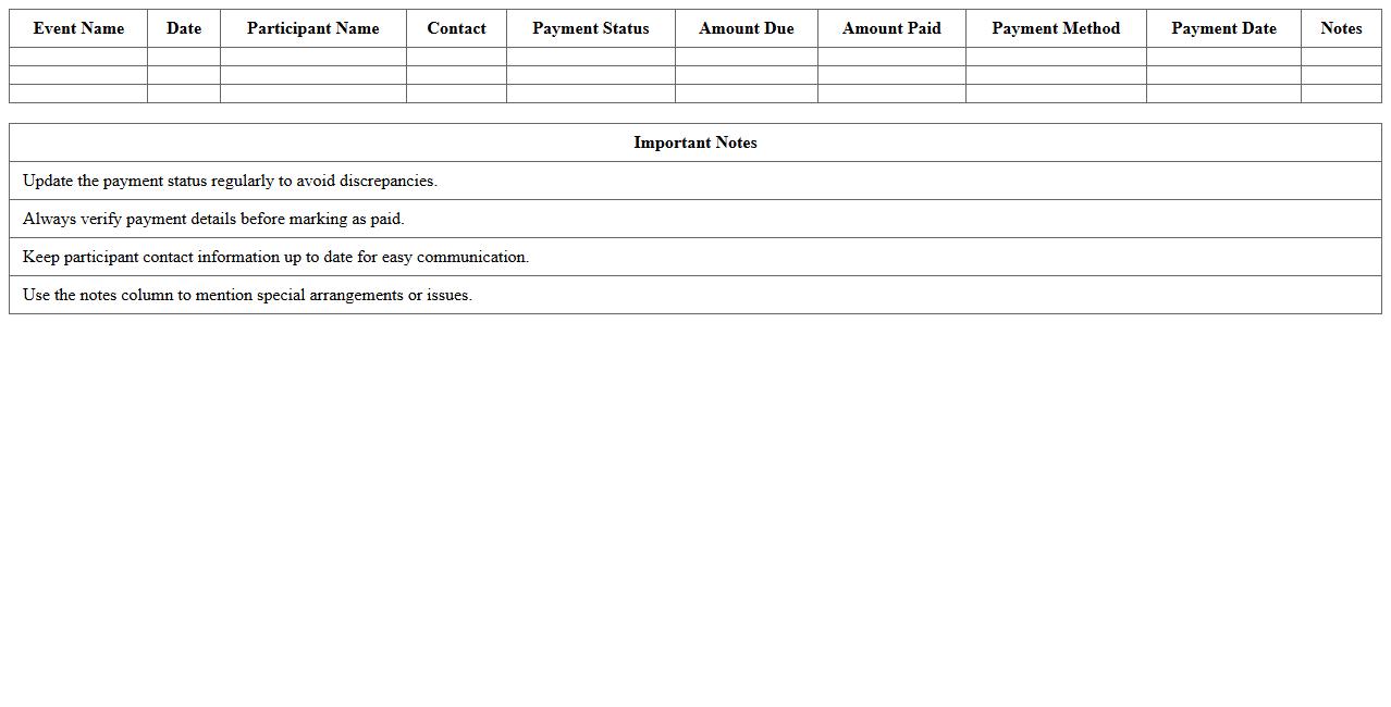 Event Payment Tracking Excel Sheet