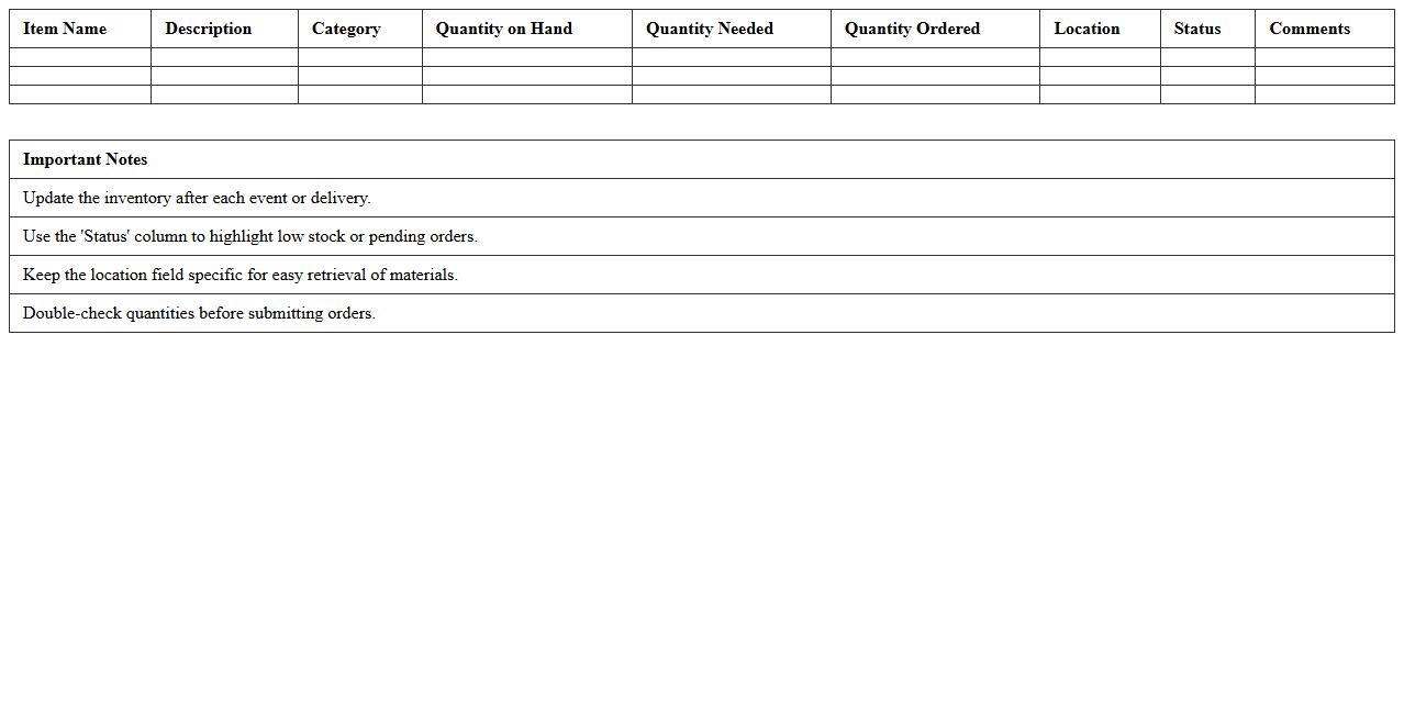 Event Registration Material Inventory Excel Template