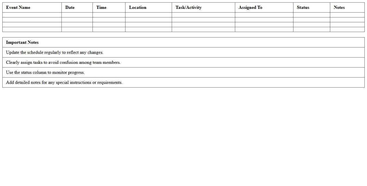 Event Schedule and Timeline Planner Spreadsheet