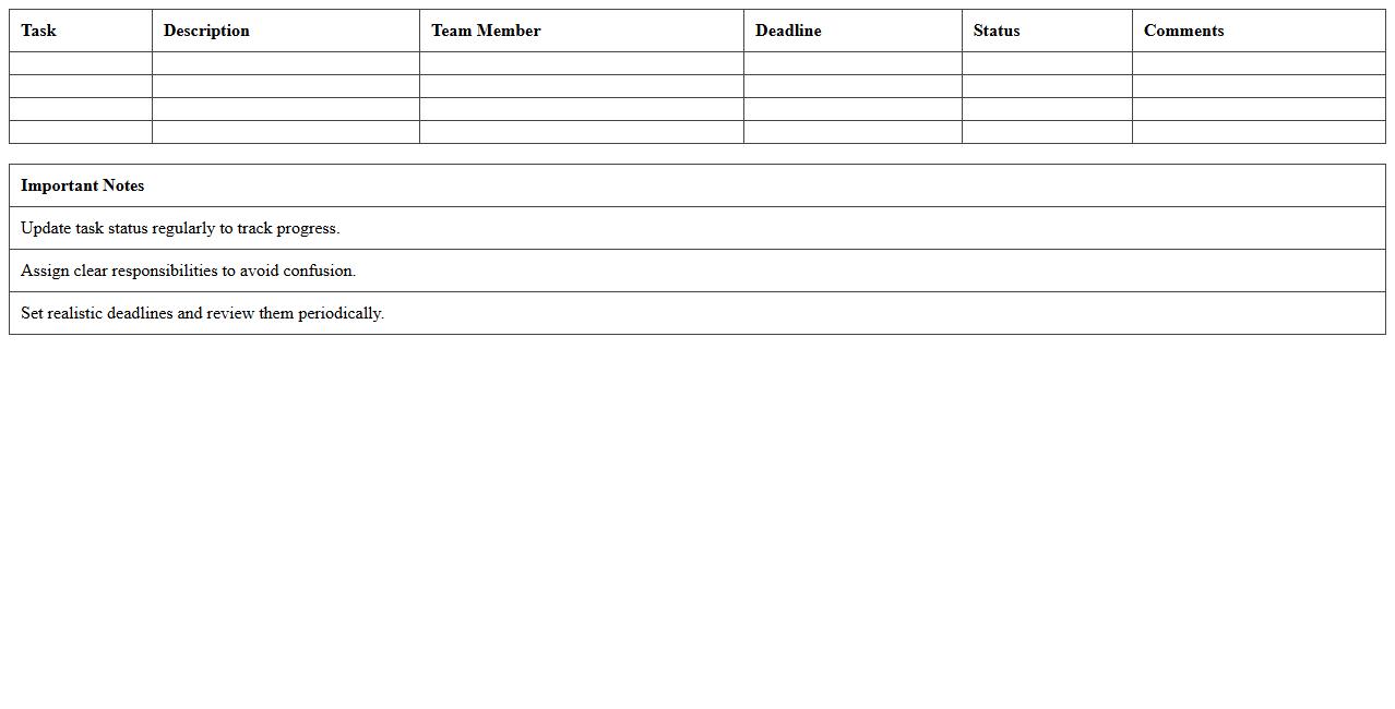 Event Team Task Responsibility Schedule