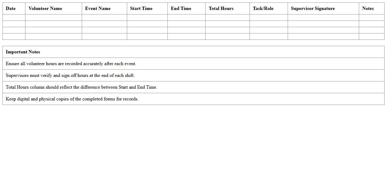 Event Volunteer Hours Tracking Excel