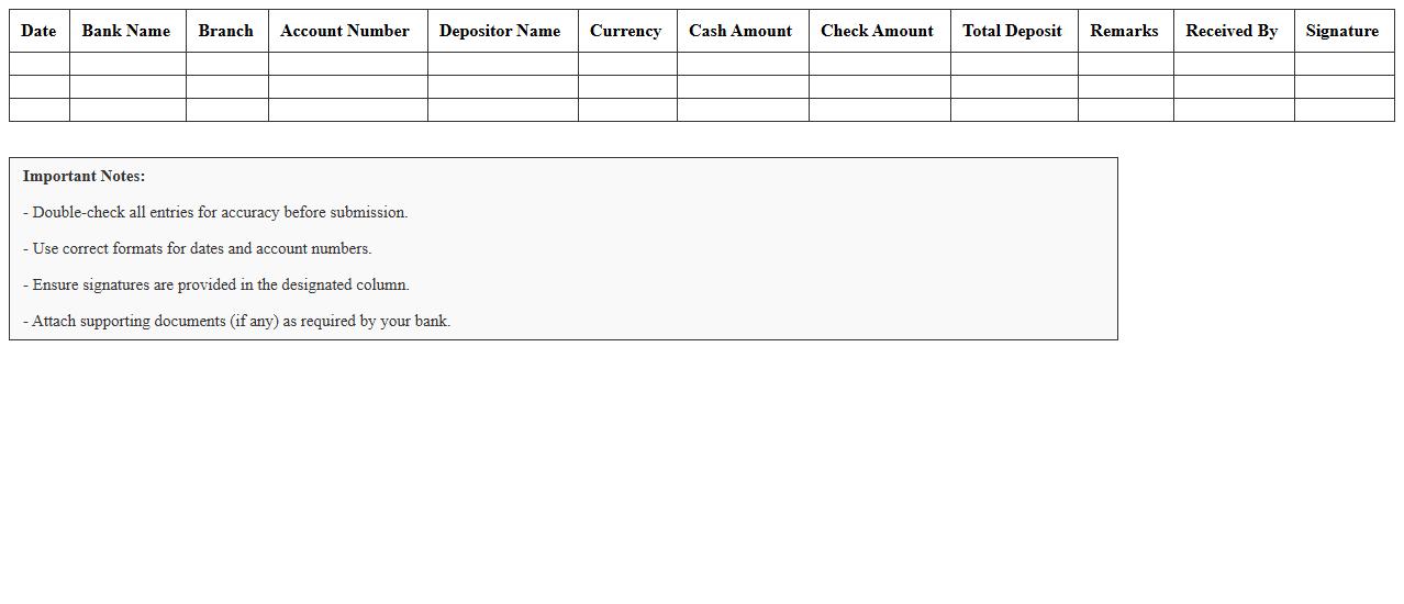 Excel Template for Manual Bank Deposit Slips