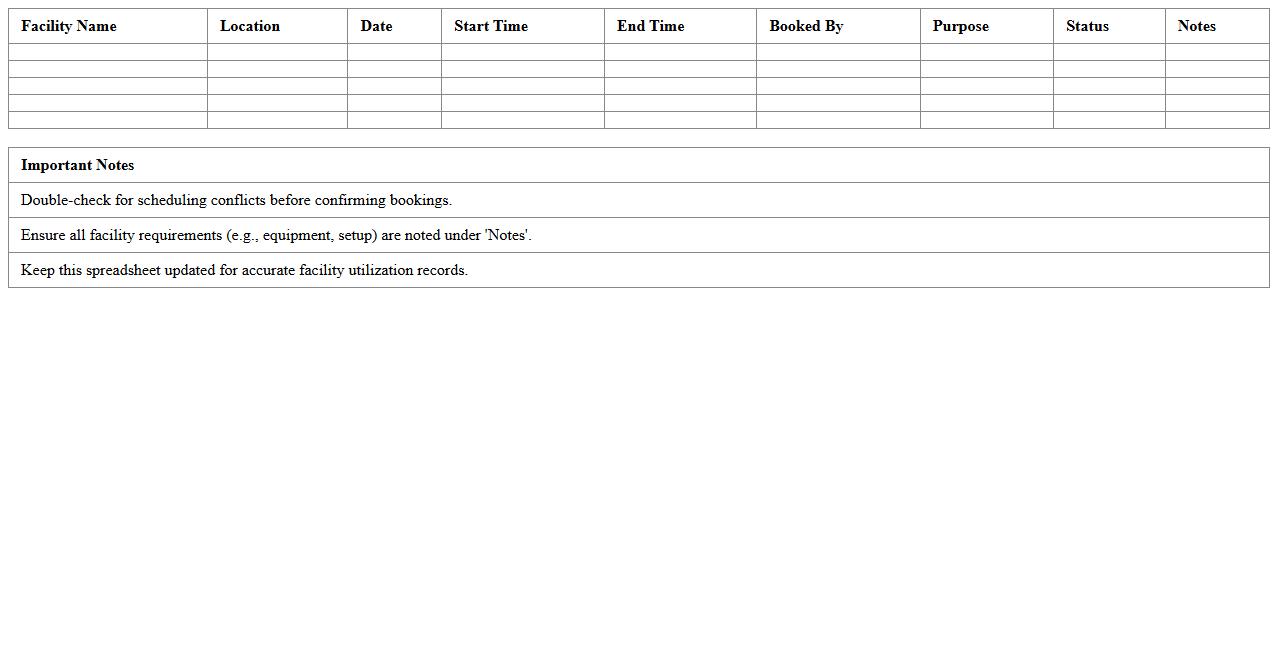 Facility Scheduling Spreadsheet