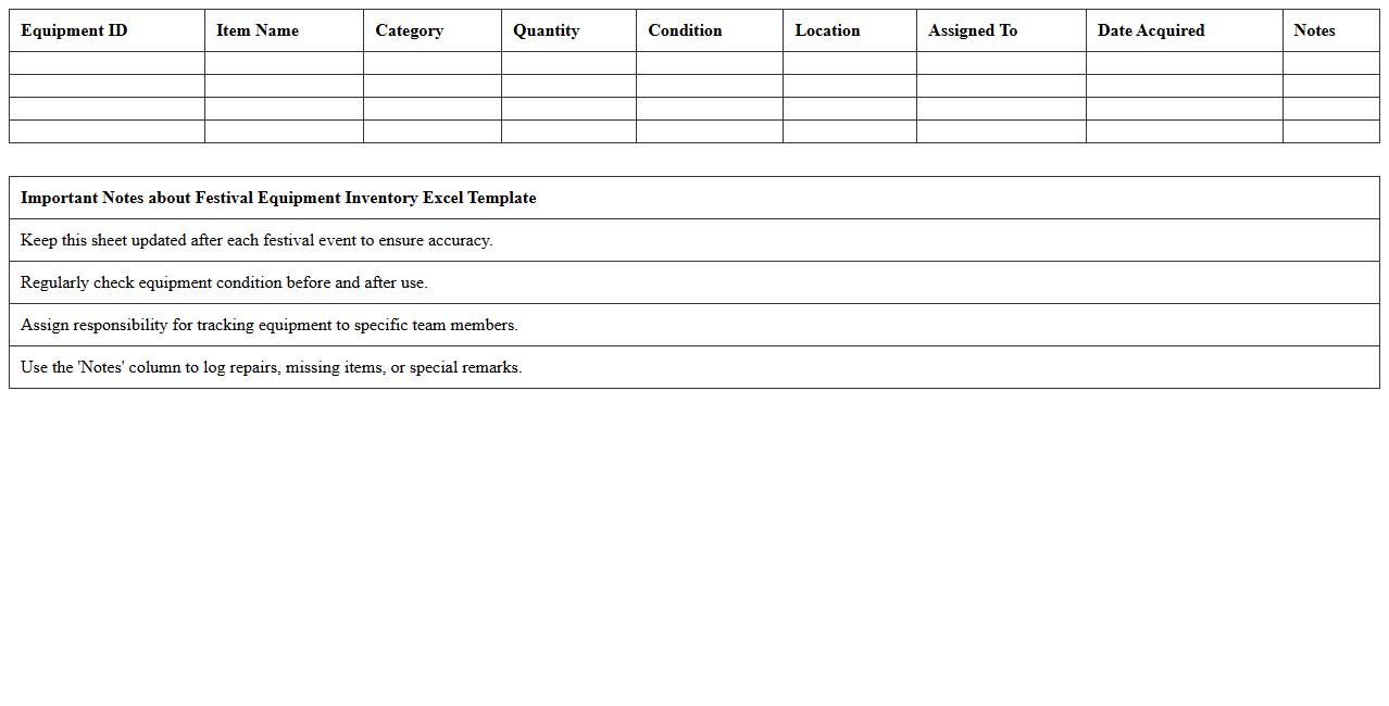 Festival Equipment Inventory Excel Template