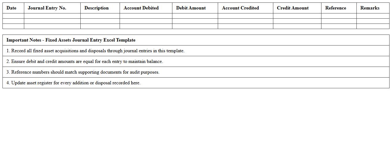 Fixed Assets Journal Entry Excel Template