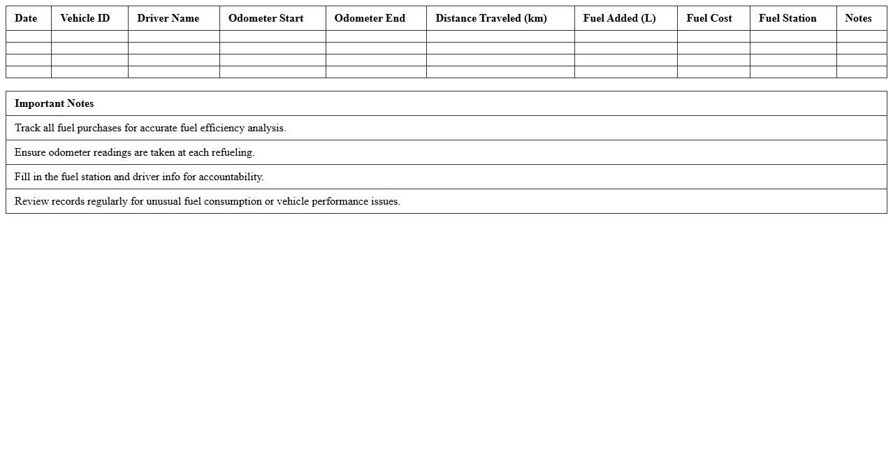 Fleet Fuel Consumption Tracking Spreadsheet