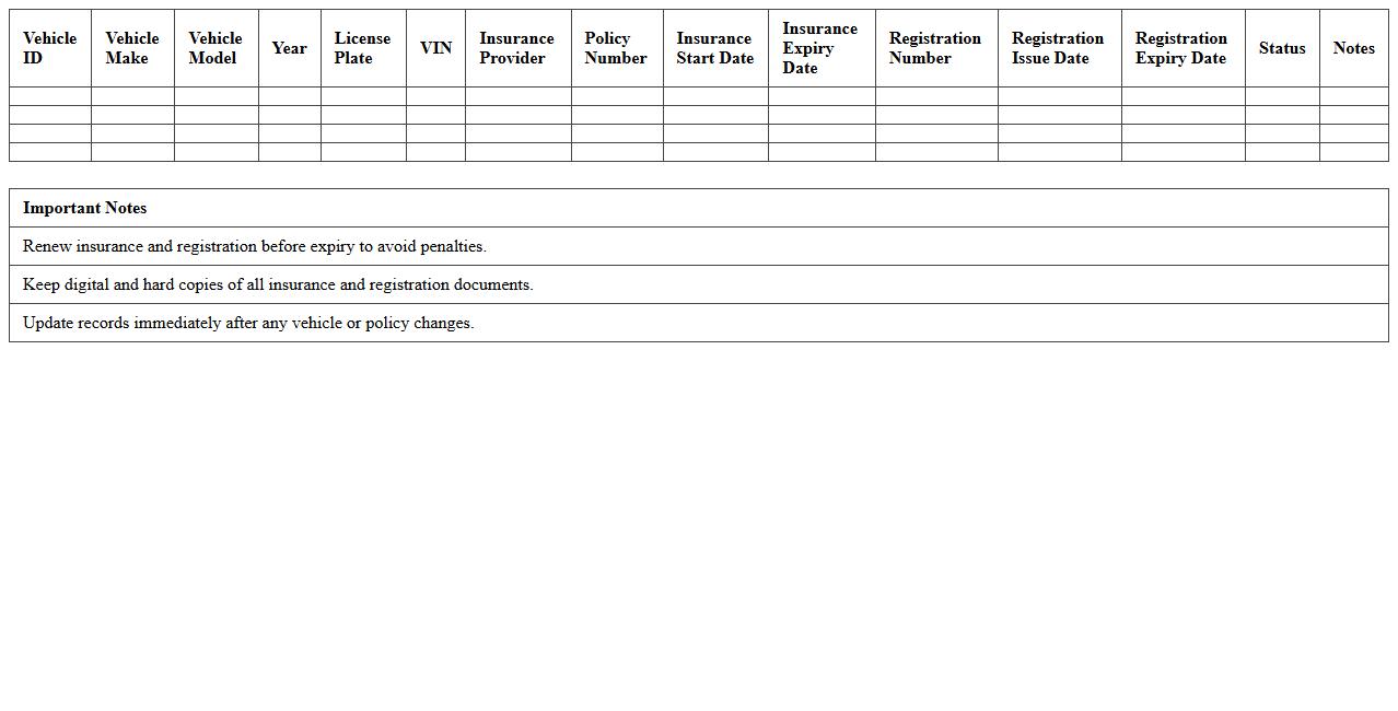 Fleet Insurance and Registration Management Template