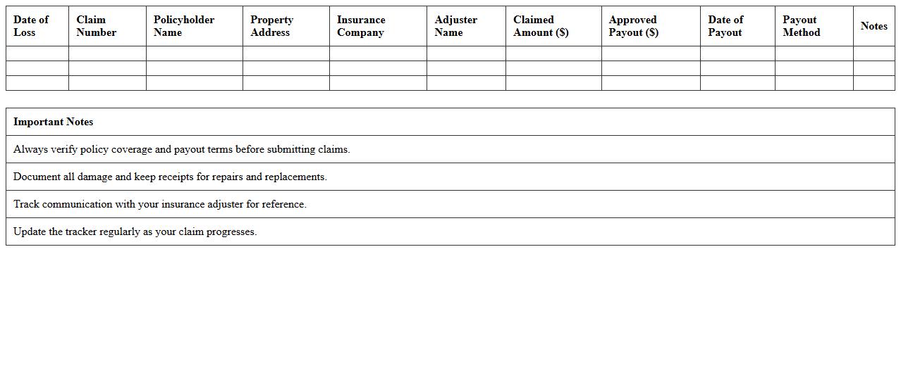 Flood Insurance Settlement Payout Tracker Spreadsheet