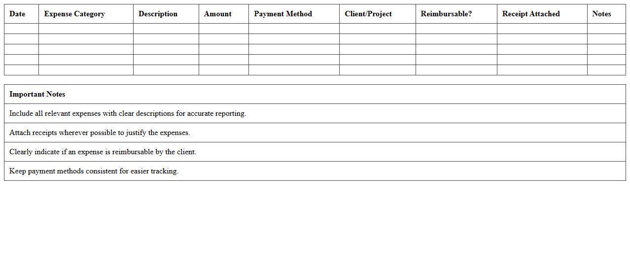 Freelance Project Expense Report Excel Sheet