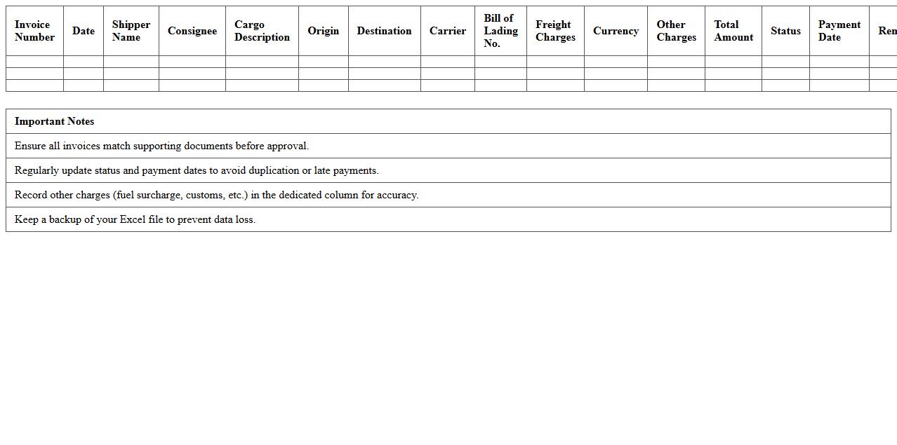 Freight Invoice Management Excel Template
