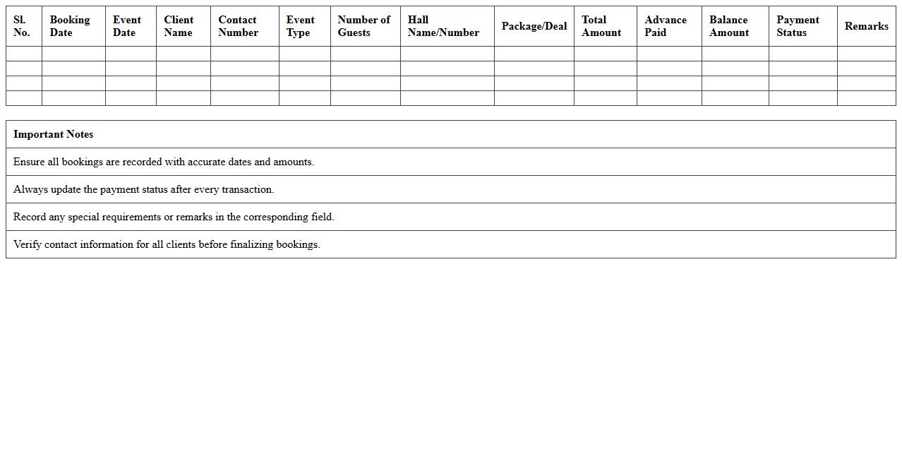 Function Hall Sales & Payment Tracking Template