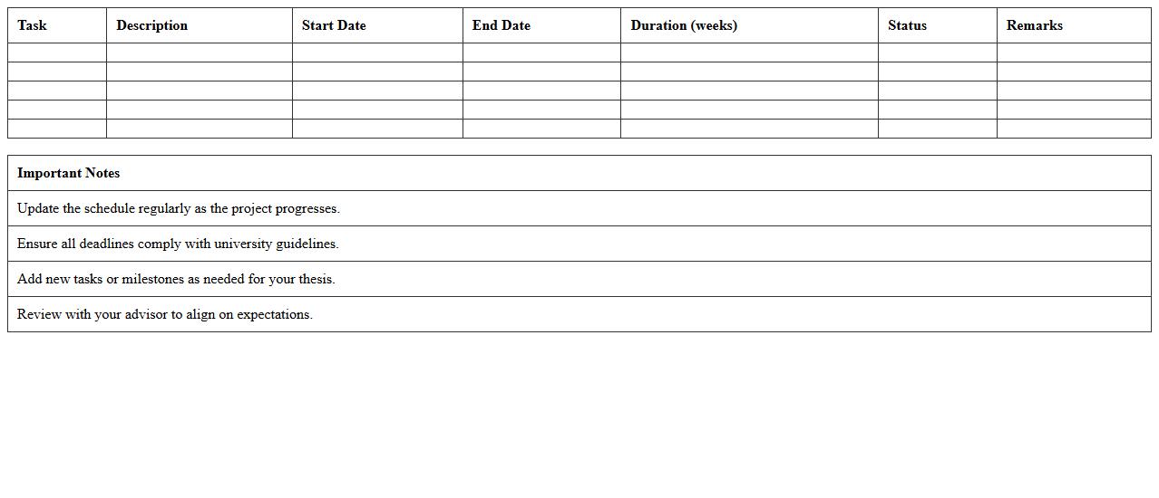Graduate Thesis Project Schedule Excel Template