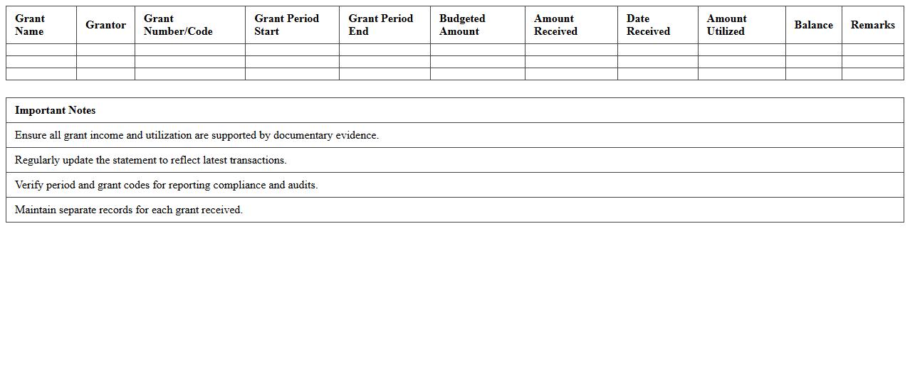 Grant Income Tracking Statement Excel Format