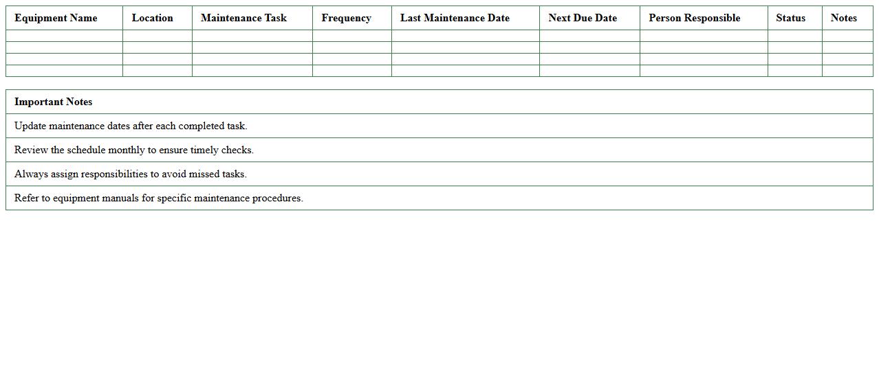 Greenhouse Equipment Maintenance Planner Excel Template