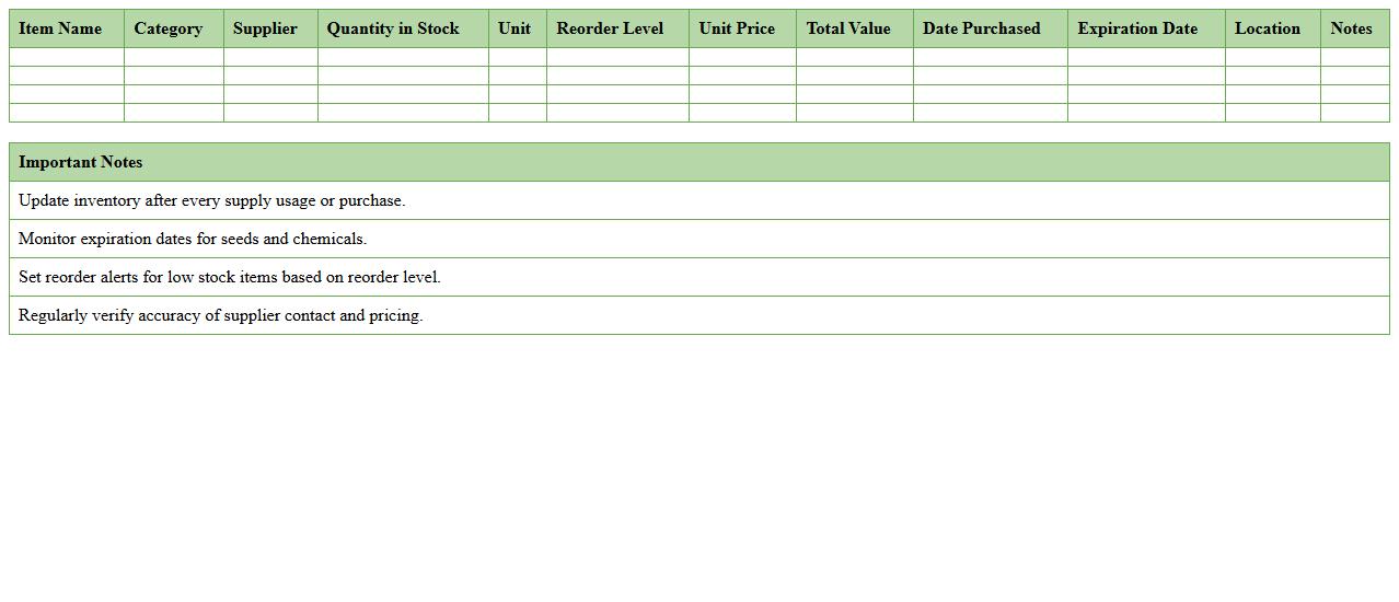 Greenhouse Supplies Inventory Excel Tracker