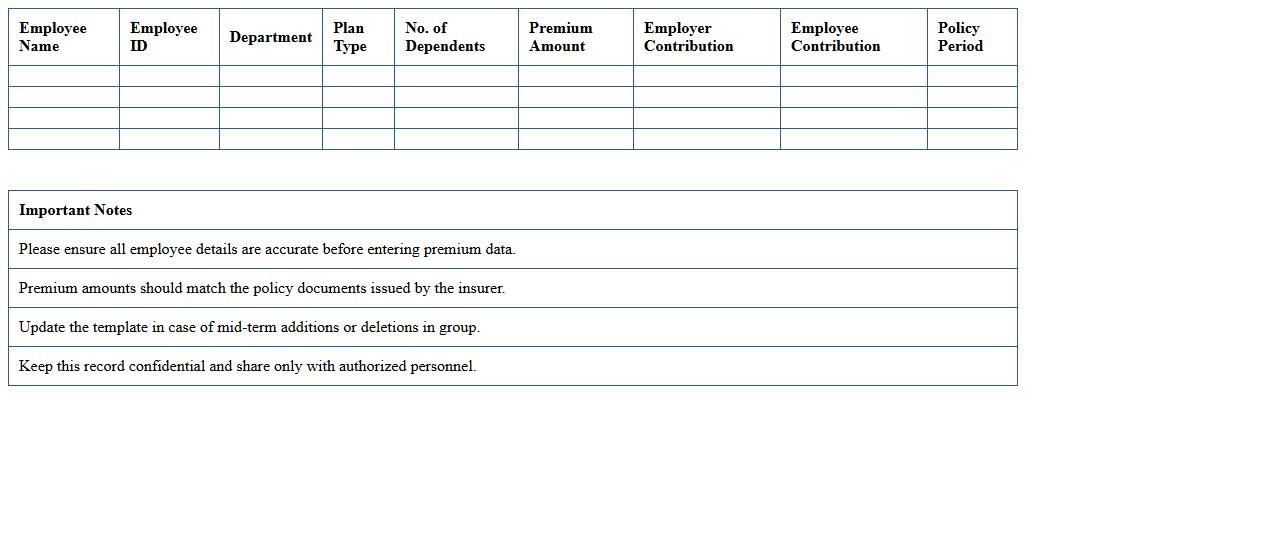 Group Health Insurance Premium Template Excel