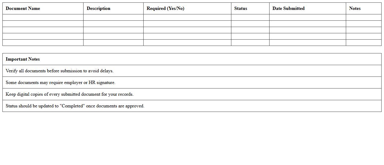 Health Insurance Onboarding Document Checklist Excel Template