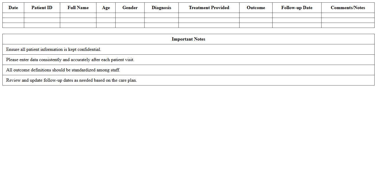 Health Outcomes Tracking Survey Excel Sheet
