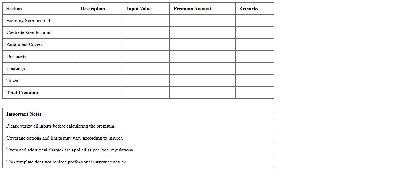 Home Insurance Premium Calculation Template