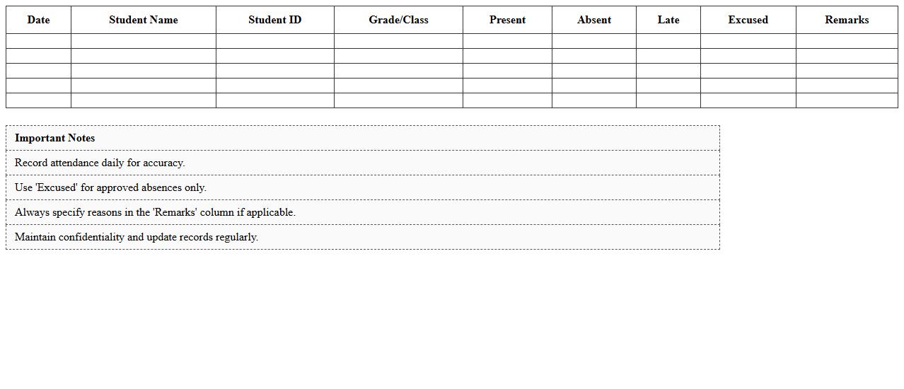 Homeroom Absence Record Excel Template