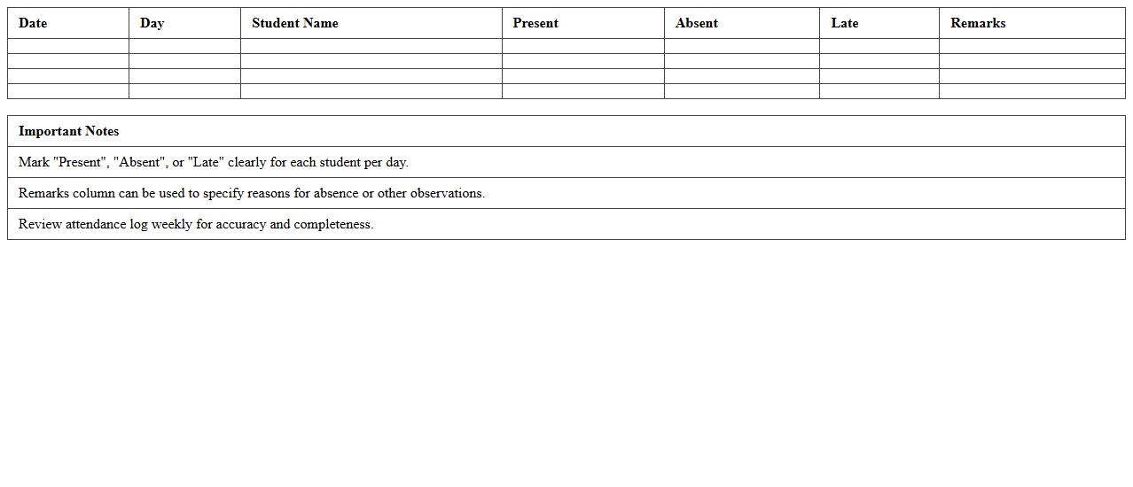 Homeroom Attendance Excel Log Template