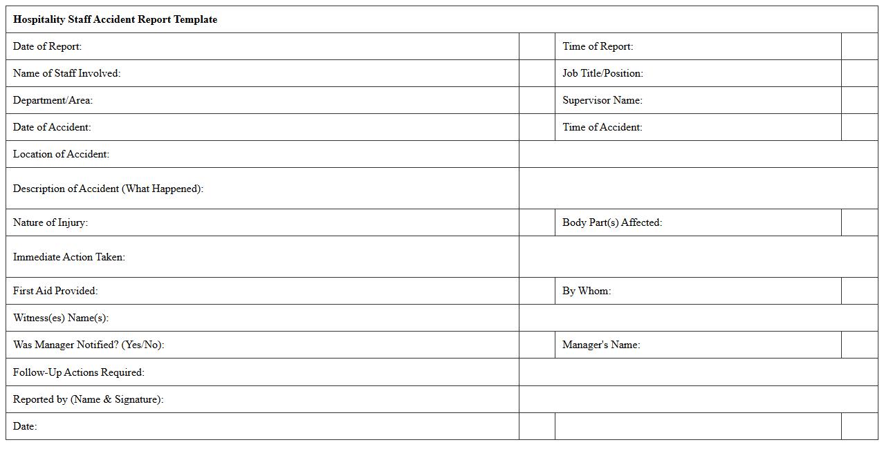 Hospitality Staff Accident Report Template