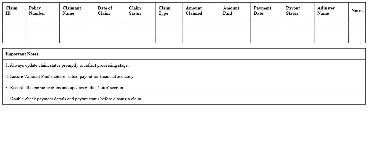 Insurance Claim Payout Tracking Spreadsheet