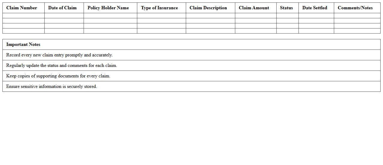 Insurance Claims History Log Template