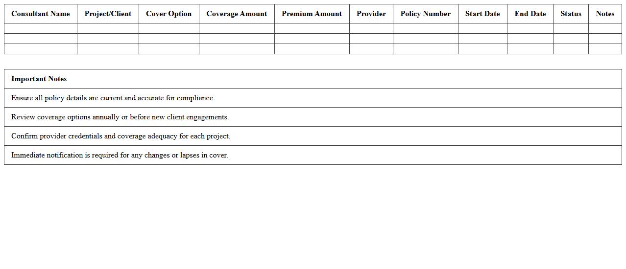 Insurance Cover Option Breakdown Excel for Consultants