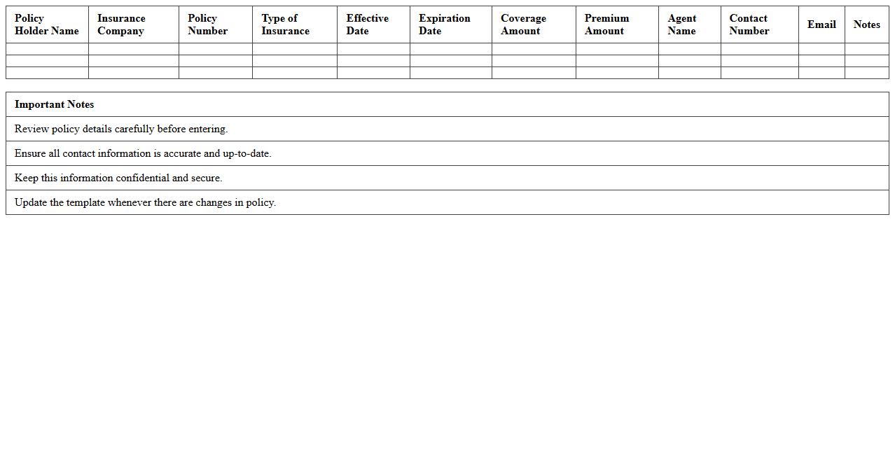 Insurance Information Collection Excel Template