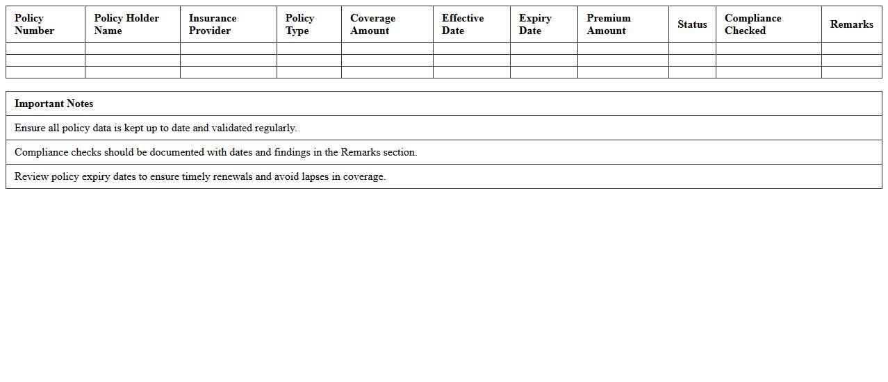 Insurance Policy Compliance Audit Excel Sheet