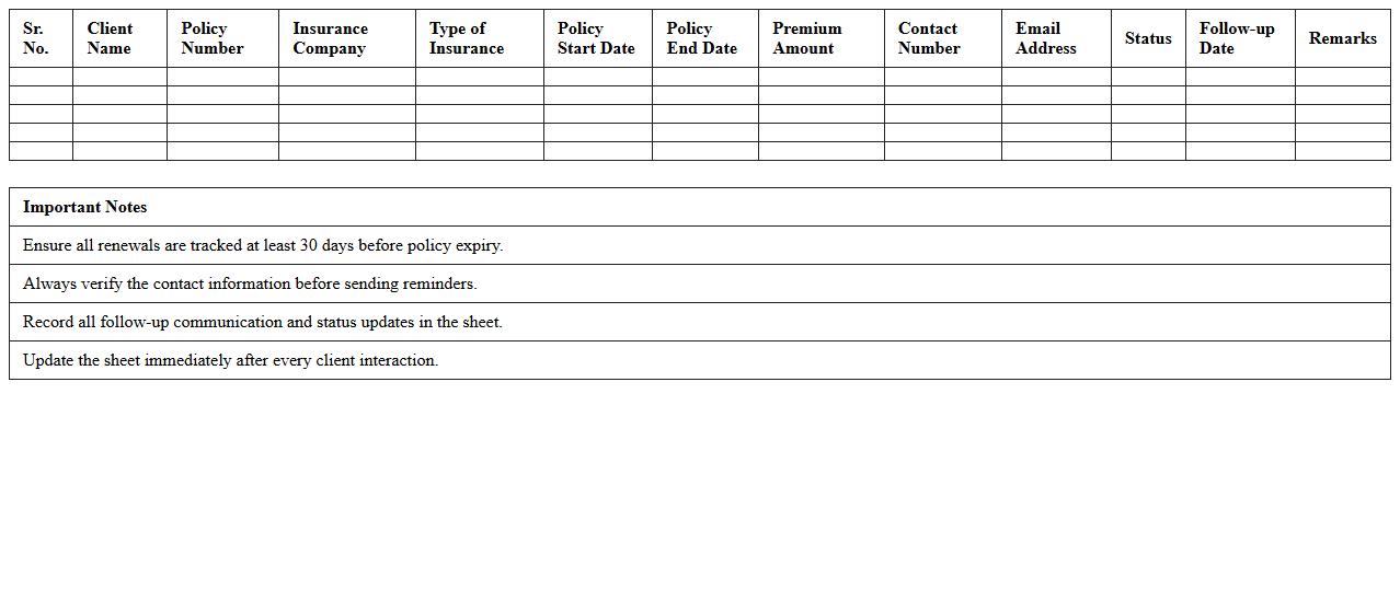Insurance Renewal Follow-up Excel Planner