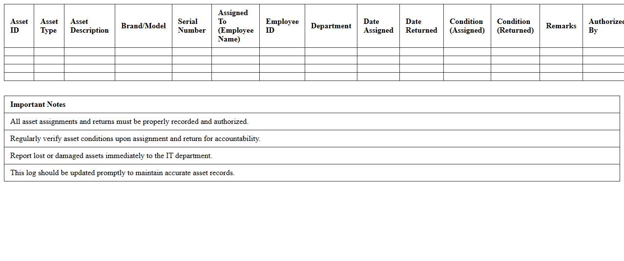 IT Asset Assignment Log Template