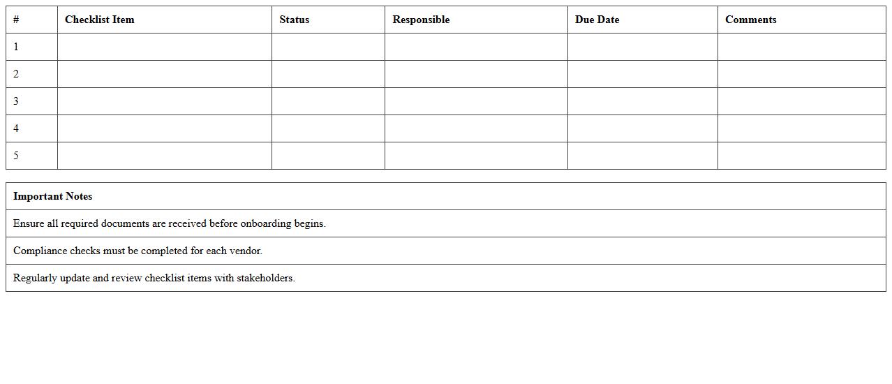 IT Vendor Onboarding Checklist Excel