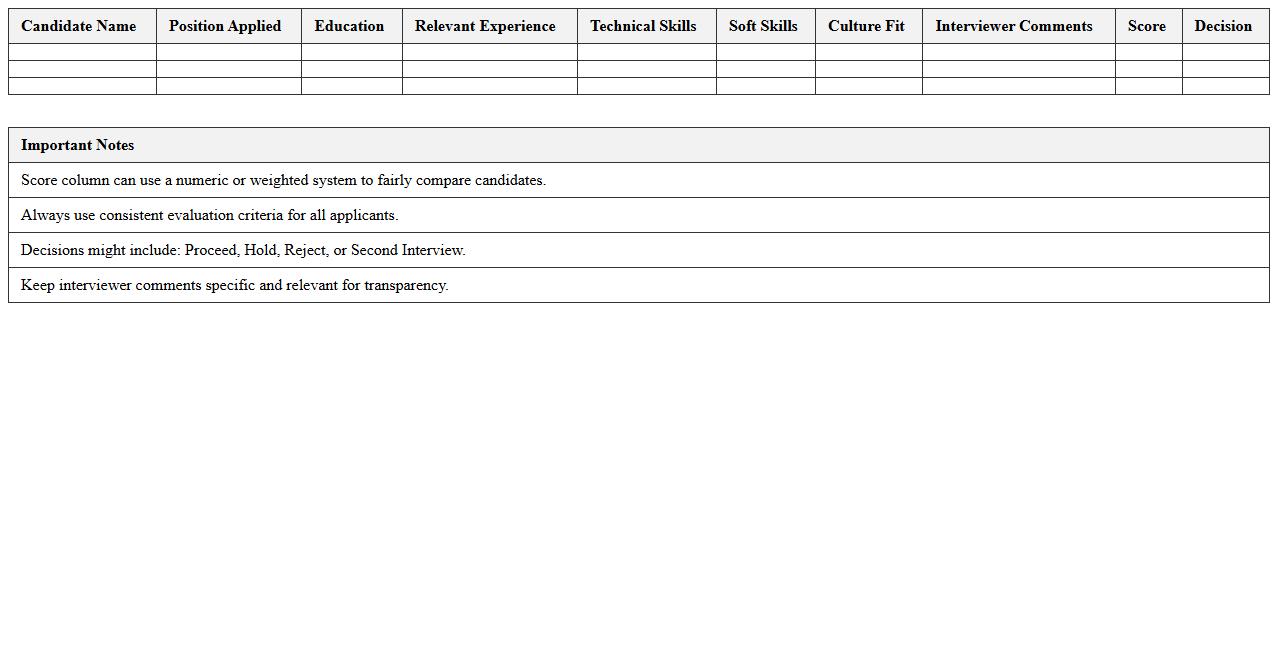 Job Application Evaluation Matrix