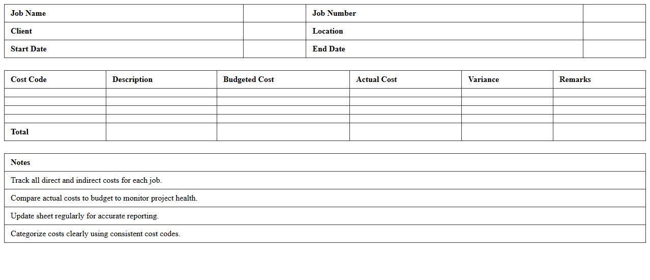 Job Costing Sheet for Construction Accounting