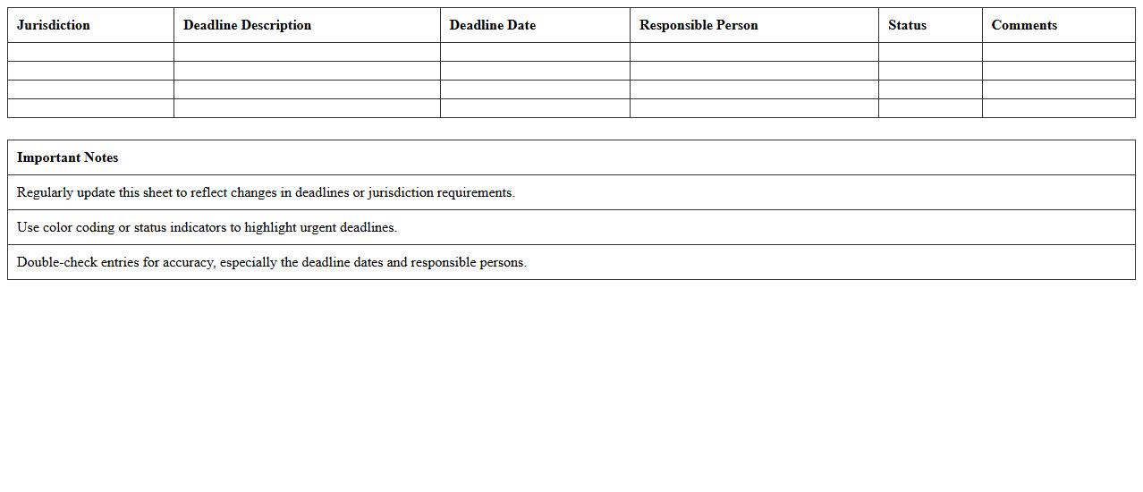 Jurisdiction Deadlines Monitoring Excel Sheet