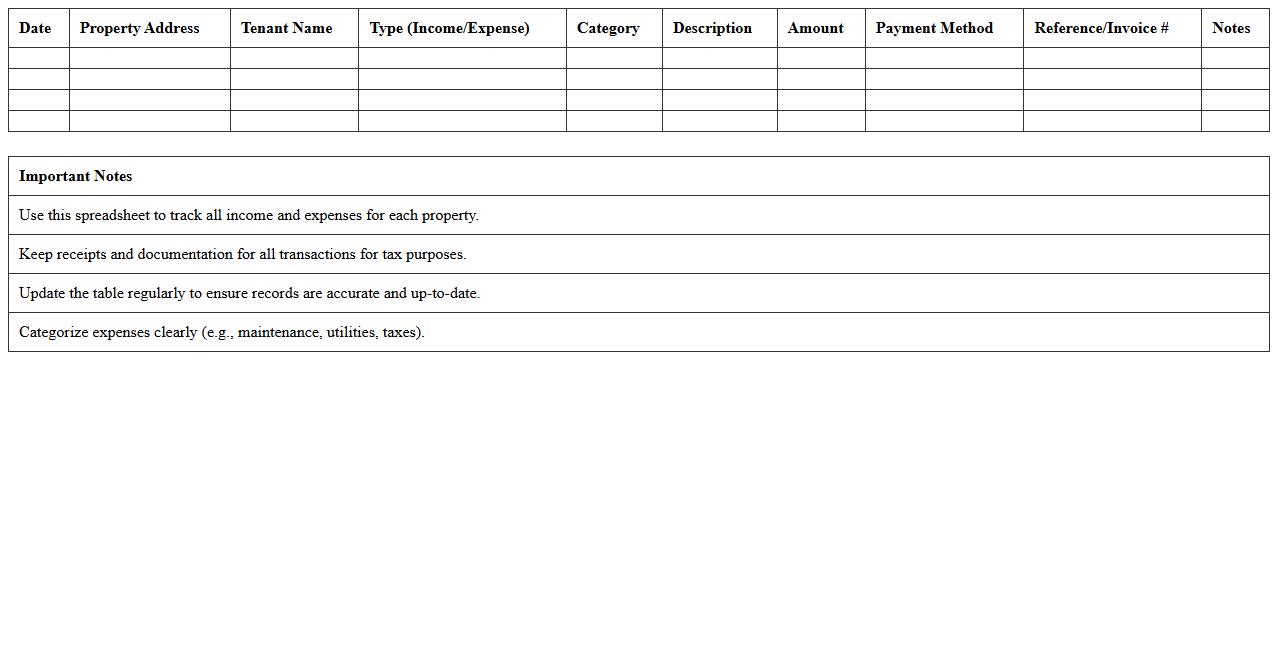 Landlord Income and Expense Tracking Spreadsheet Excel