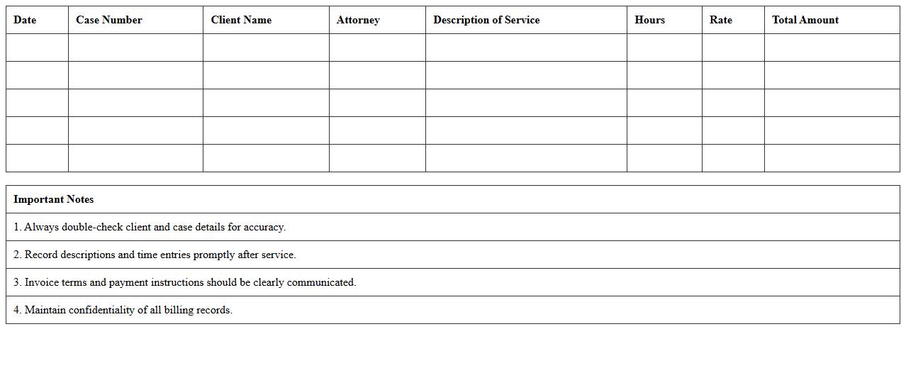 Law Firm Case Billing Statement Template in Excel