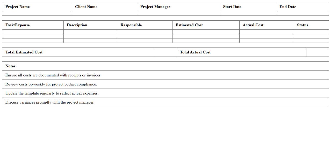 Law Firm Project Cost Management Template