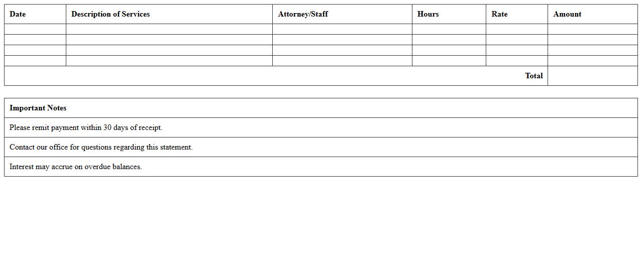 Law Office Billing Statement Excel